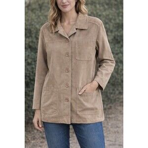 FU DA New York Tan Faux Suede Button Front Relaxed Fit Jacket Coat Sz Large